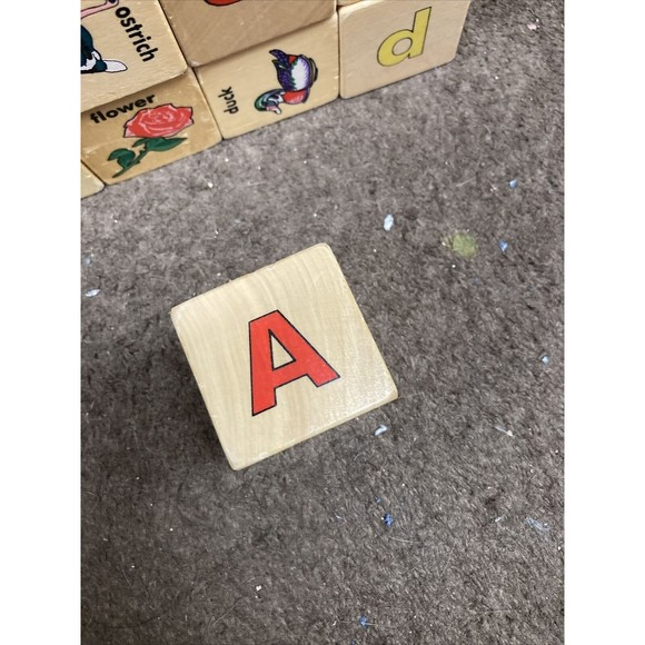 Lot 25 Wooden Toy Blocks Vintage Alphabet Letters Animals Object Wood Cube - Picture 2 of 11